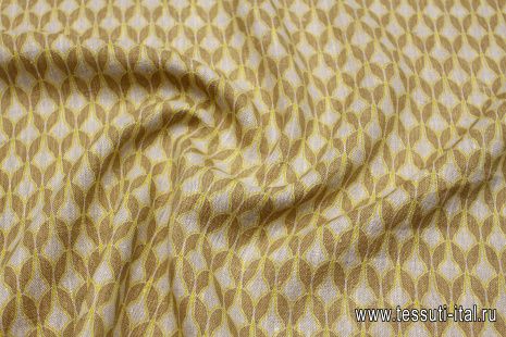 Лен костюмный (н) желто-бежевый геометрический орнамент на айвори - итальянские ткани Тессутидея арт. 16-0953