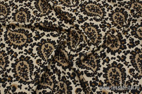 Плательная стрейч (н) коричневый хищный принт на светло-бежевом - итальянские ткани Тессутидея арт. 17-1044