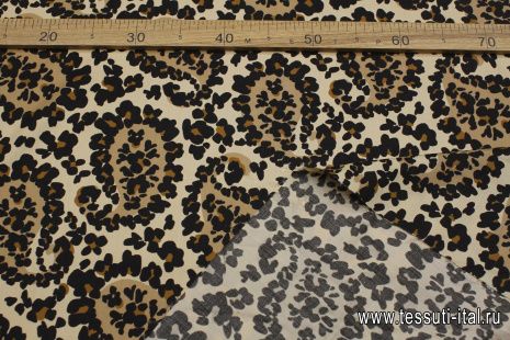 Плательная стрейч (н) коричневый хищный принт на светло-бежевом - итальянские ткани Тессутидея арт. 17-1044