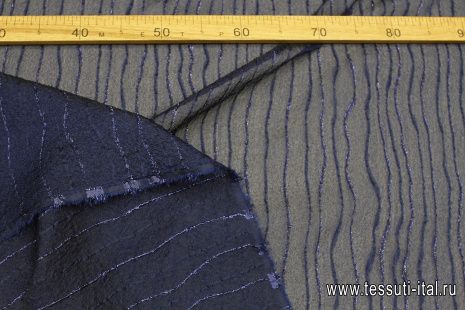 Органза с люрексом (о) темно-синие волнообразные поперечные полосы - итальянские ткани Тессутидея арт. 03-7087