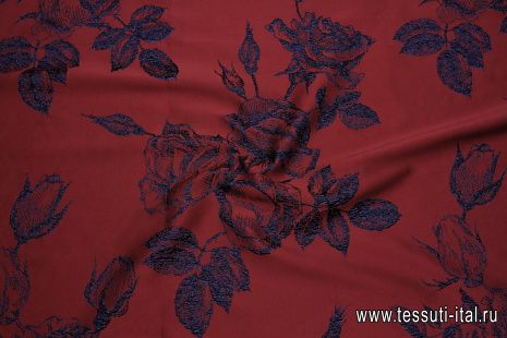 Жаккард с люрексом дабл (н) красно-черные розы - итальянские ткани Тессутидея арт. 03-7083