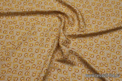 Шелк дама (н) золотые стилизованные кольца и горох на бежевом - итальянские ткани Тессутидея арт. 10-3762