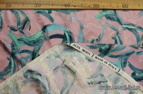 Шелк филькупе с люрексом (н) бирюзово-зеленый рисунок на розовом - итальянские ткани Тессутидея арт. 10-3749