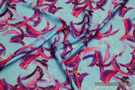 Шелк филькупе с люрексом (н) розово-фиолетовый рисунок на ярко-голубом - итальянские ткани Тессутидея арт. 10-3748