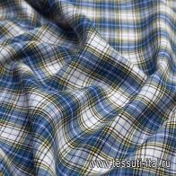 Лен (н) бело-желто-черно-голубая клетка - итальянские ткани Тессутидея арт. 16-0552