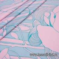 Хлопок (н) бирюзовый принт на розовом - итальянские ткани Тессутидея арт. 01-6703